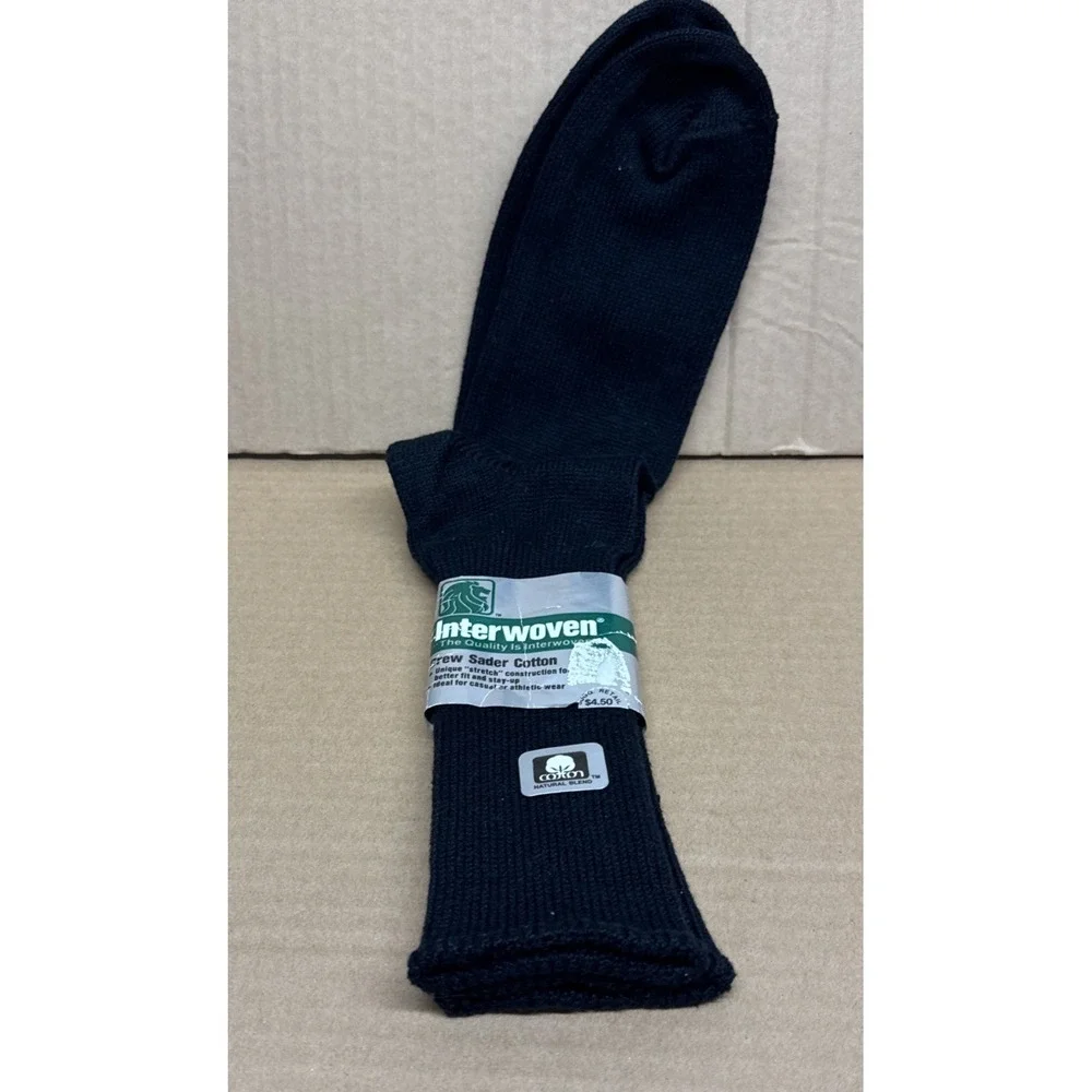 Vintage New Interwoven Socks Mens Size 10-13 Black Crew Saber Cotton heavy